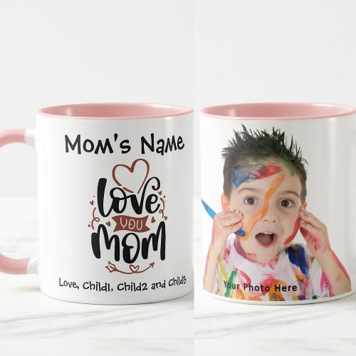 Love You Mom Colorful Customizable Pink Photo Mug