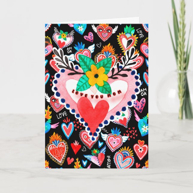 Love You Mom Colorful Mexican Hearts Mother's Day Card (Front)