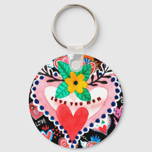 Love You Mom Colorful Mexican Hearts Mother's Day Keychain