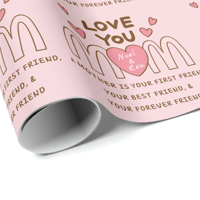 Love You Mom Custom Name Wrapping Paper (Roll Corner)