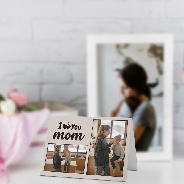 "Love You Mom" Custom Photos Folded Holiday Card (Creator Uploaded)
