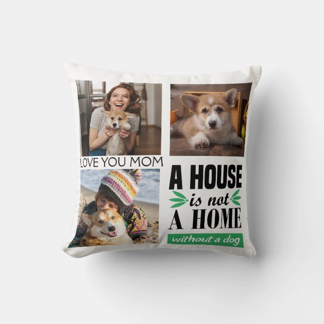 Love you Mom custom three photo collage with quote Throw Pillow (Front)