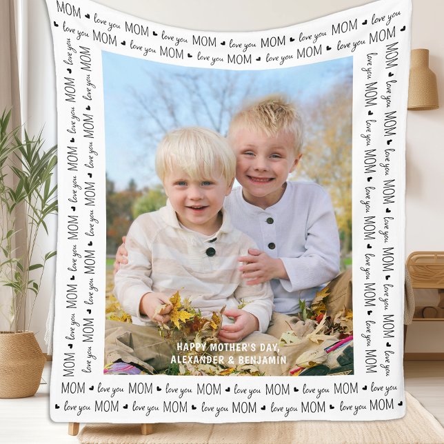 Love You MOM Custom Unique Cute Photo Mother's Day Fleece Blanket (Creator Uploaded)