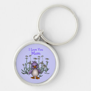 Love You Mom Cute Bird Flowers Keychain