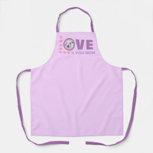 Love You Mom Cute Puppy Dog Photo Purple and Pink Apron