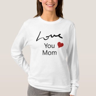 Love You Mom | Cute Red Heart White Long Sleeve