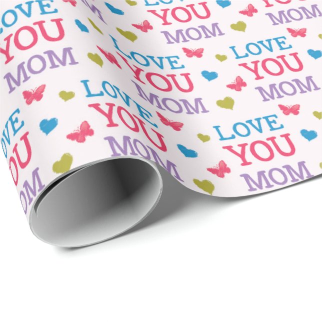 Love You Mom Cute Word Pattern Wrapping Paper (Roll Corner)