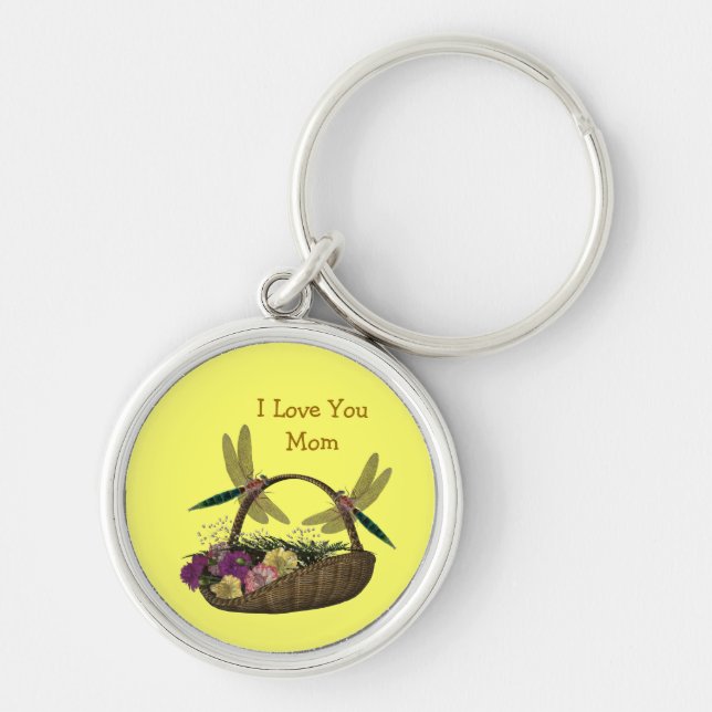 Love You Mom Dragonflies Flower Basket Keychain (Front)