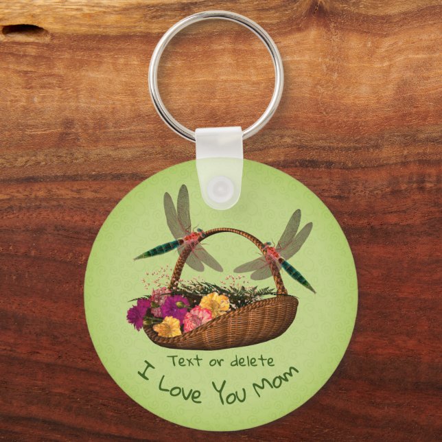 Love You Mom Dragonflies Flower Basket  Keychain (Front)