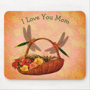 Love You Mom Dragonflies Flower Basket Mouse Pad