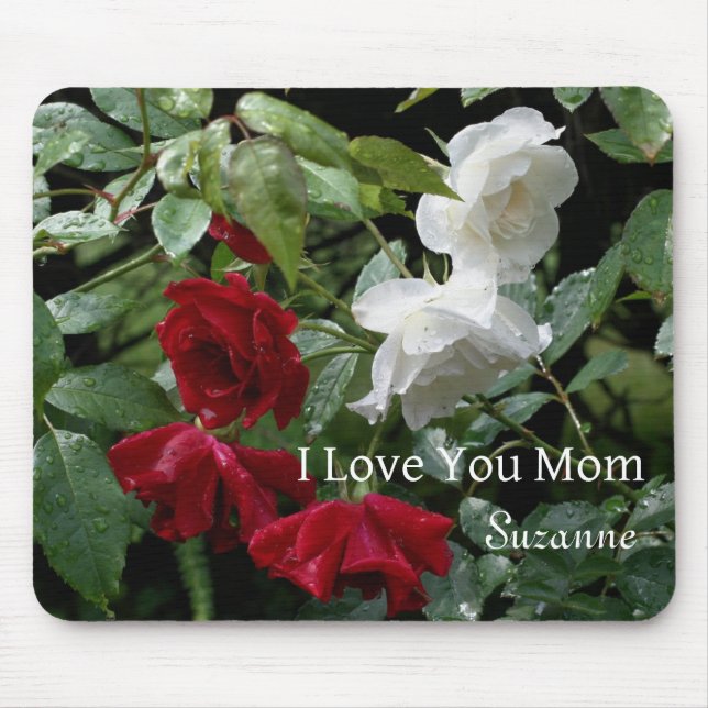 Love You Mom Drenched Roses Personalized Mouse Pad (Front)