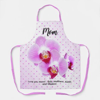 " Love You Mom"- Exotic Purple Orchid Floral Photo Apron by NancyTrippPhotoGifts at Zazzle