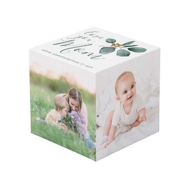 Love You Mom Family Photo Collage Eucalyptus Cube (Front Angled)