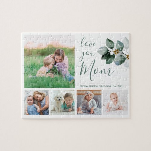 Love You Mom Family Photo Collage Eucalyptus Jigsaw Puzzle