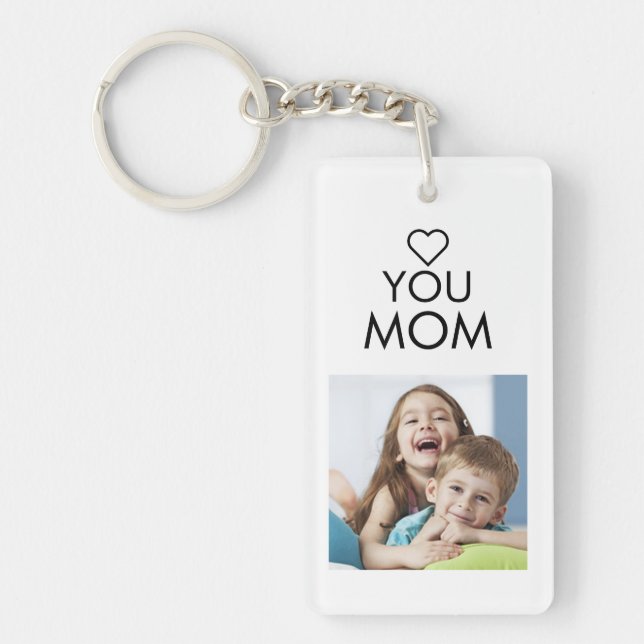 Love You Mom Family Photo Collage Heart Keychain (Front)