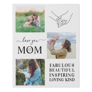 Love You Mom Family Photo Collage Modern Faux Canvas Print