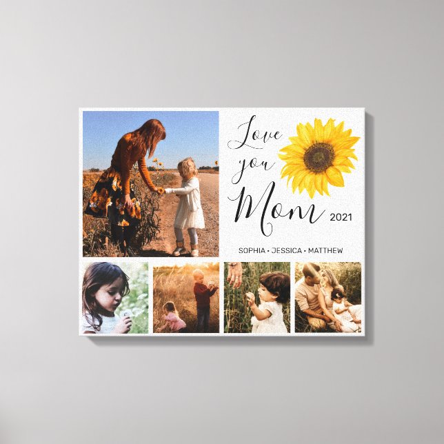 Love You Mom Family Photo Collage Sunflower Canvas Print (Front)