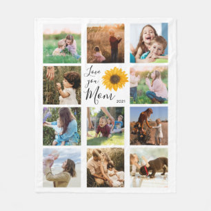 Love You Mom Family Photo Collage Sunflower Fleece Blanket