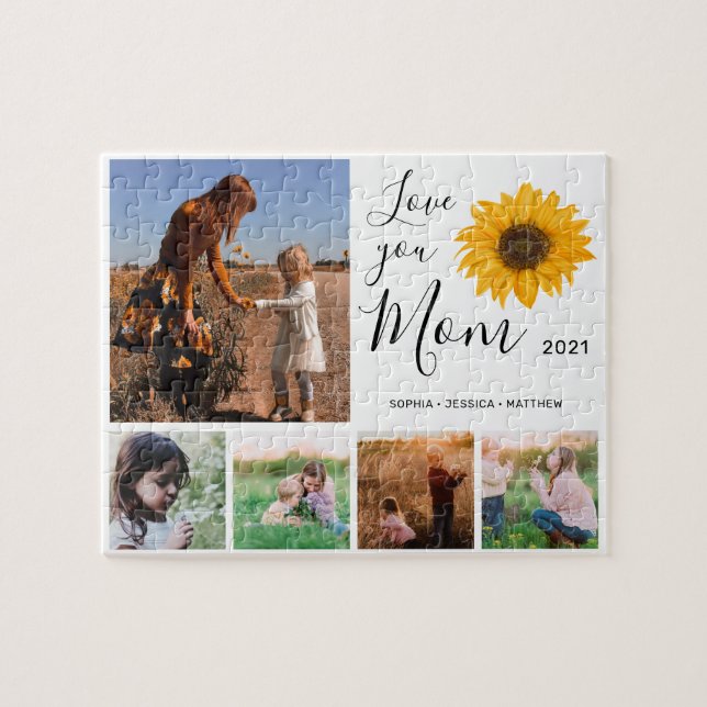Love You Mom Family Photo Collage Sunflower Jigsaw Puzzle (Horizontal)
