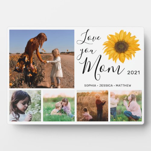 Love You Mom Family Photo Collage Sunflower Plaque