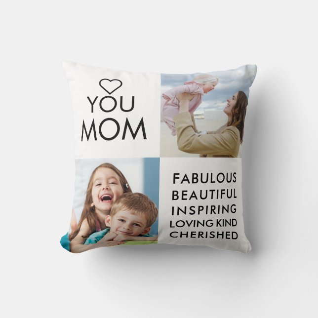 Love You Mom Family Photo Collage Throw Pillow (Front)