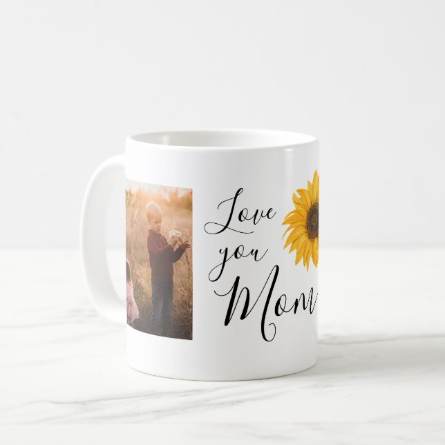 Love You Mom Family Photos Sunflower Coffee Mug (Front Left)