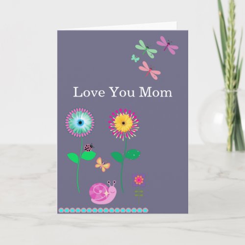 Love You Mom Floral Dragonflies Card