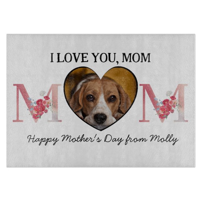 Love you Mom floral heart custom dog photo Cutting Board (Front)