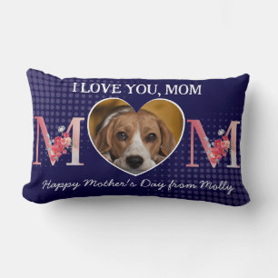 Love you Mom floral heart custom dog photo Lumbar Pillow