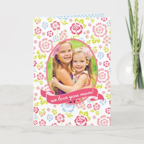 Love you Mom Floral Personalized Custom Photo Card