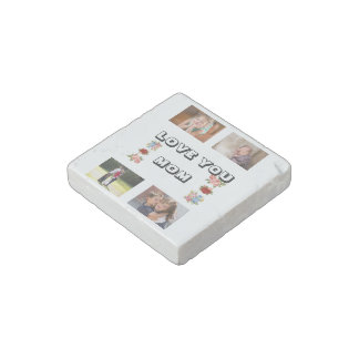 Love You Mom Floral Photo Collage Stone Magnet