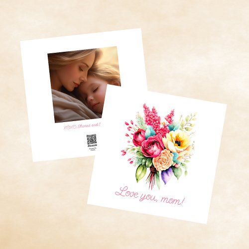Love You Mom Floral Photo Mothers Day Holiday Card