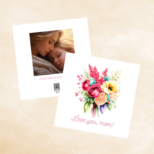 Love You Mom Floral Photo Mother's Day Holiday Card (Creator Uploaded)