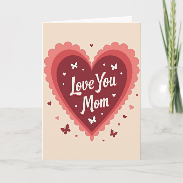 Love You Mom Hearts And Dots Card (Front)