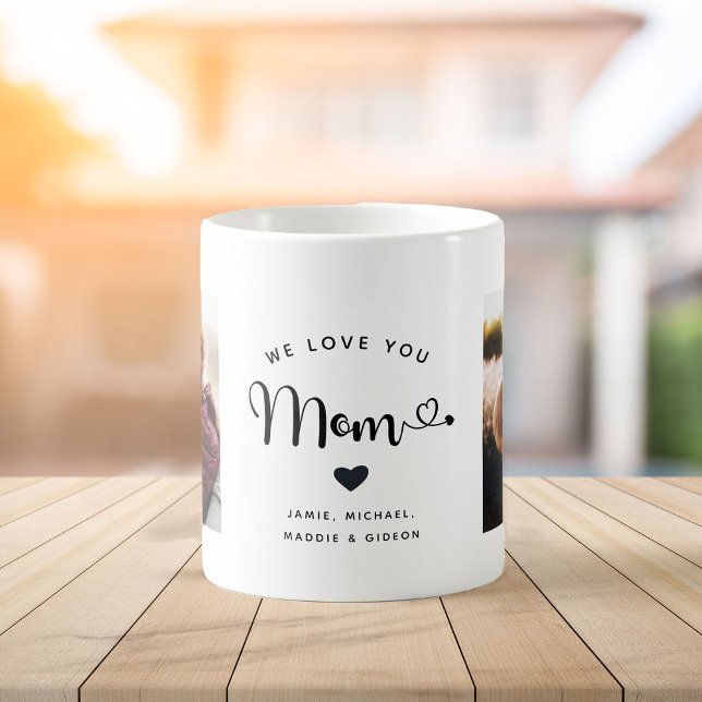 Love you Mom Hearts Custom Two Photo Trendy Chic Coffee Mug (Creator Uploaded)