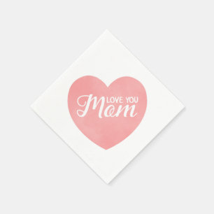 Love you mom in pink heart, mother's day design napkins