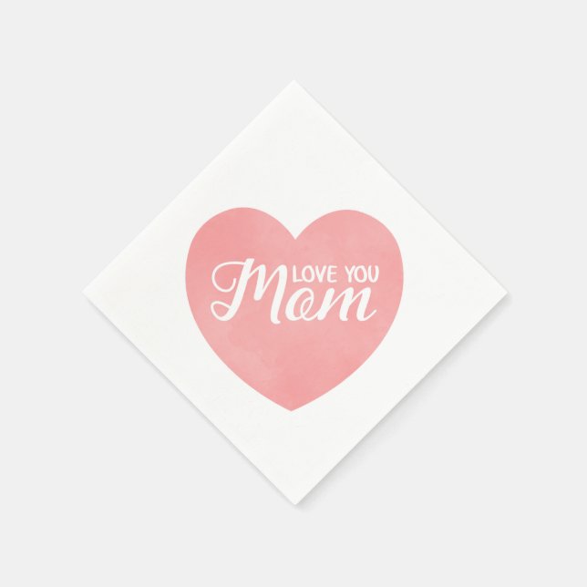 Love you mom in pink heart, mother's day design napkins (Corner)
