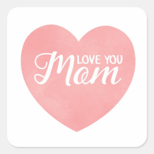 Love you mom in pink heart, mother's day design square sticker