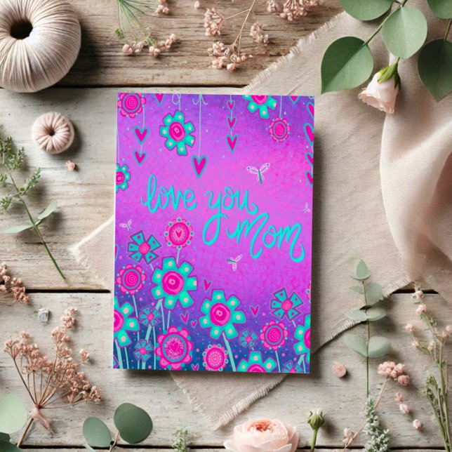 Love You Mom Inspirivity Floral Heart Purple Card (Creator Uploaded)