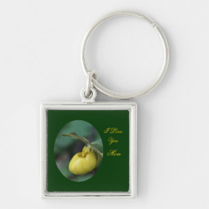 Love You Mom Lady Slipper Flower Keychain