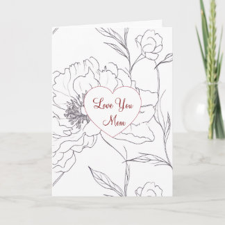 Love You Mom Line‑Art Floral Card
