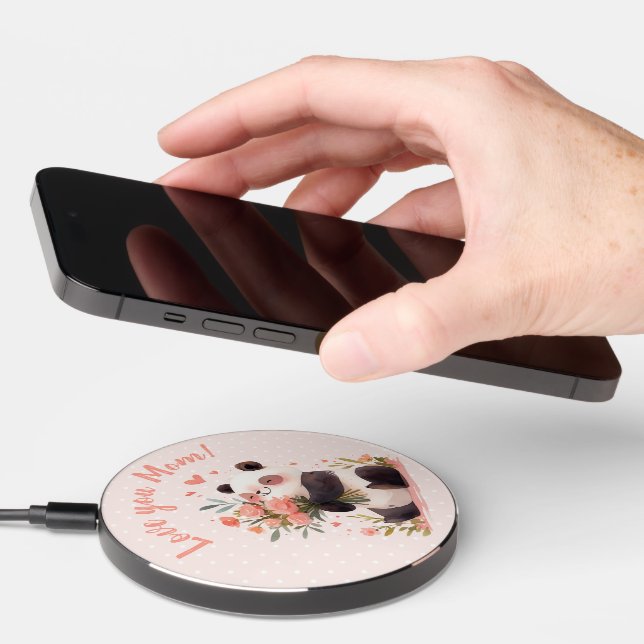 Love You Mom Little Panda Mothers Day Gift Wireless Charger (Hand)