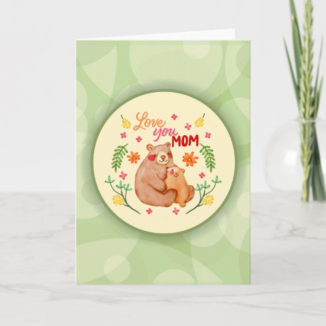 Love You Mom - Mama Bear and Cub Mother's Day Card (Front)