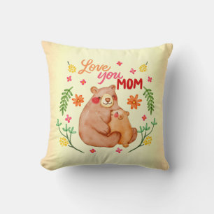 Love You Mom - Mama Bear and Cub Mother's Day Throw Pillow