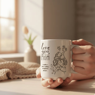 Love You Mom Minimalist Line Art Mother Daughter Coffee Mug