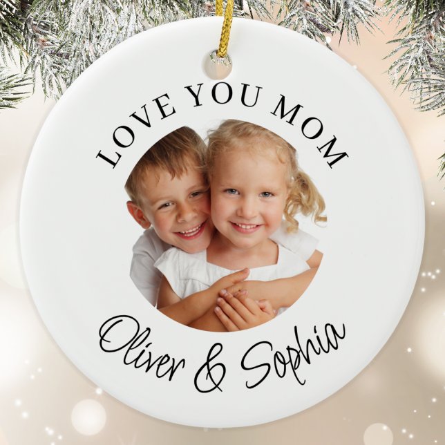 Love You Mom Modern Photo  Ceramic Ornament (Creator Uploaded)