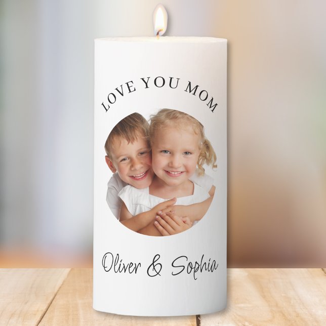 Love You Mom Modern Photo Mother's Day Pillar Candle (Creator Uploaded)