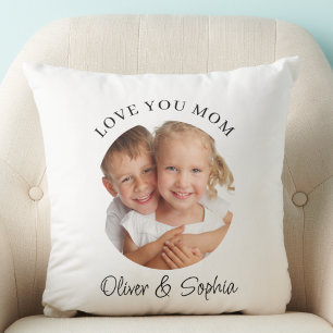 Love You Mom Modern Photo Mother's Day Throw Pillow