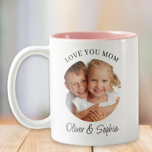 Love You Mom Modern Photo Mother's Day Two-Tone Coffee Mug