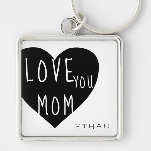 Love You Mom Monogram Button Keychain